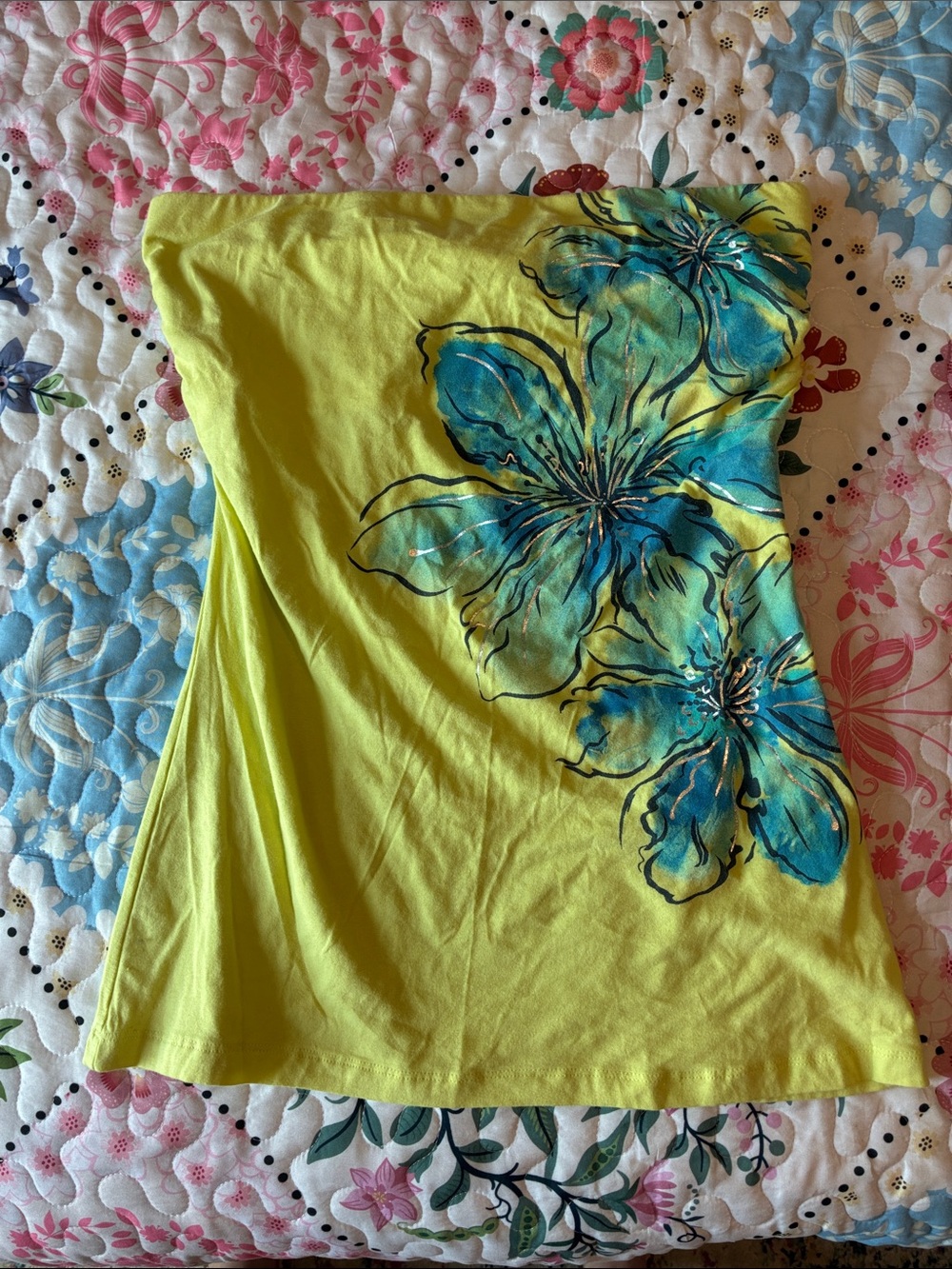 Strapless Lime Green Floral Print Tube Top